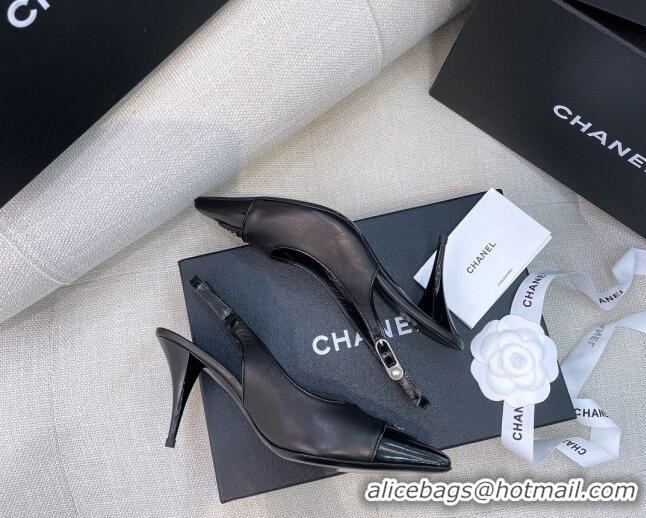 Unique Ladies Chanel Vintage Calfskin Slingback Pumps 8cm 070834 Black