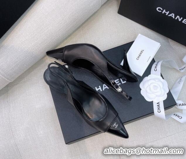 Unique Ladies Chanel Vintage Calfskin Slingback Pumps 8cm 070834 Black