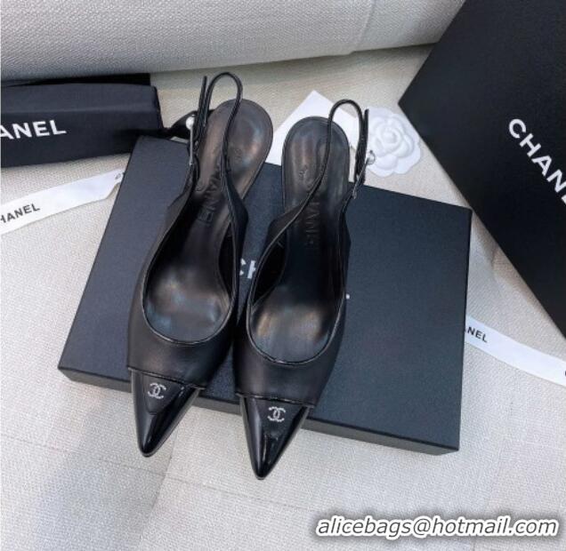 Unique Ladies Chanel Vintage Calfskin Slingback Pumps 8cm 070834 Black