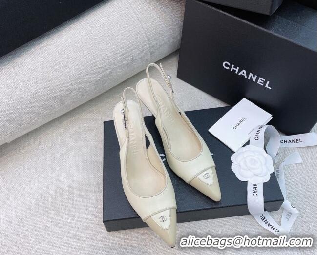 Cheap Chanel Vintage Lambskin Slingback Pumps 8cm 070834 White/Beige