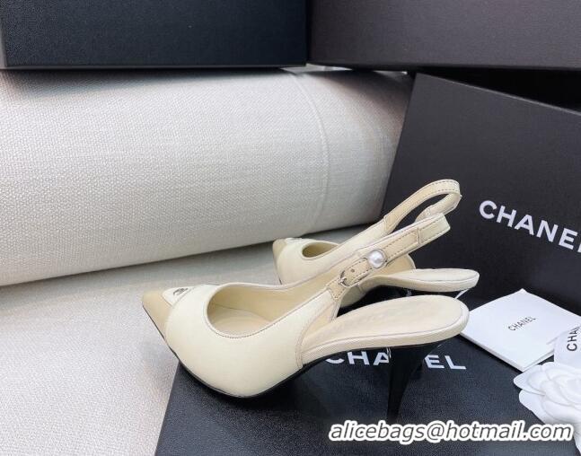 Cheap Chanel Vintage Lambskin Slingback Pumps 8cm 070834 White/Beige