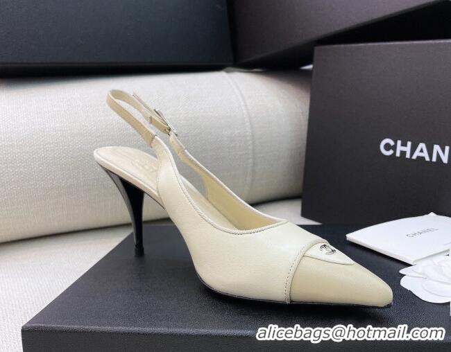 Cheap Chanel Vintage Lambskin Slingback Pumps 8cm 070834 White/Beige