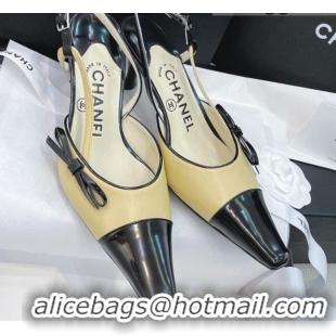 Top Quality Chanel Vintage Patent Leather Bow Slingback Pumps 8cm 070836 Apricot 2021