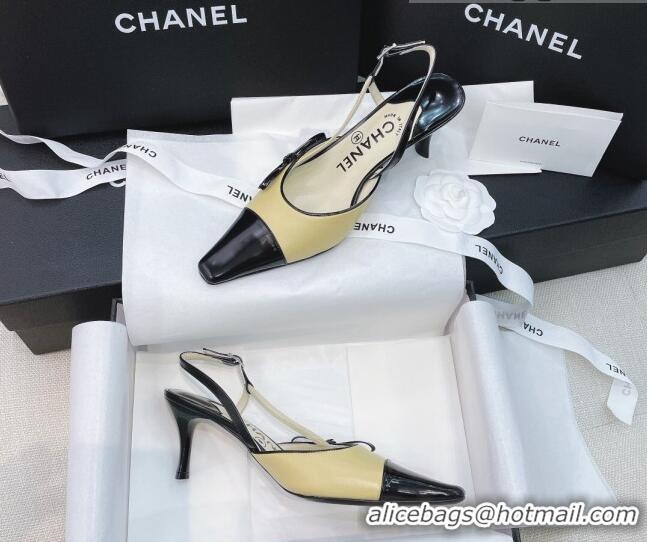 Top Quality Chanel Vintage Patent Leather Bow Slingback Pumps 8cm 070836 Apricot 2021