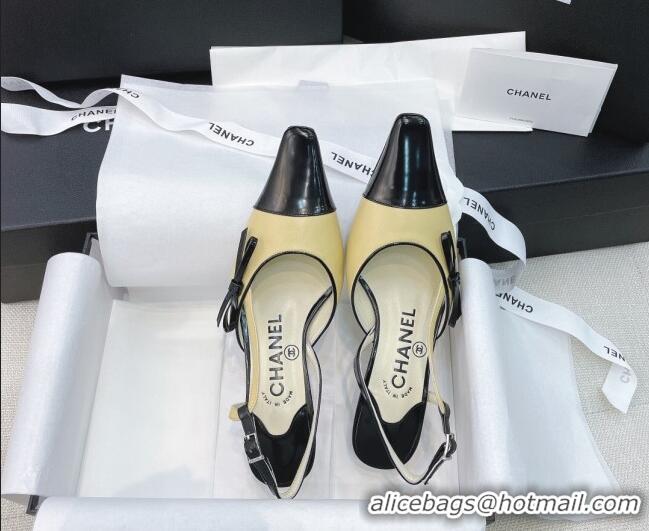 Top Quality Chanel Vintage Patent Leather Bow Slingback Pumps 8cm 070836 Apricot 2021