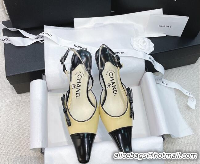 Top Quality Chanel Vintage Patent Leather Bow Slingback Pumps 8cm 070836 Apricot 2021