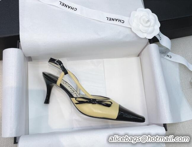 Top Quality Chanel Vintage Patent Leather Bow Slingback Pumps 8cm 070836 Apricot 2021