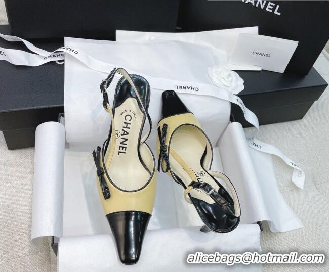 Top Quality Chanel Vintage Patent Leather Bow Slingback Pumps 8cm 070836 Apricot 2021