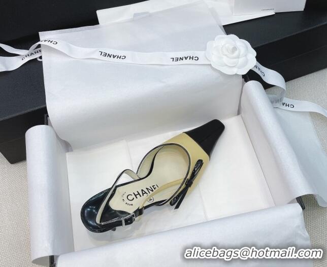 Top Quality Chanel Vintage Patent Leather Bow Slingback Pumps 8cm 070836 Apricot 2021