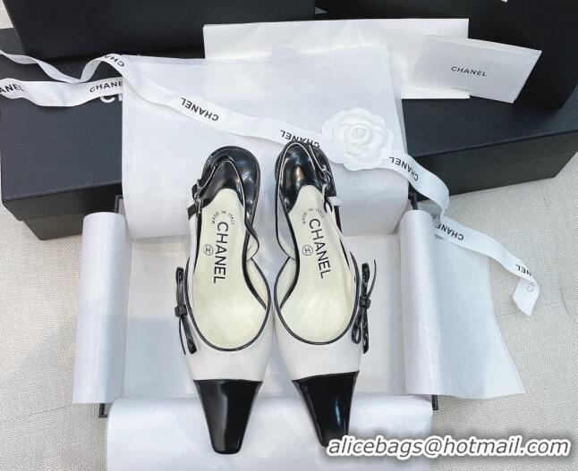 Low Cost Chanel Vintage Patent Leather Bow Slingback Pumps 8cm 070836 White 2021