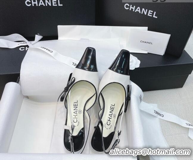 Low Cost Chanel Vintage Patent Leather Bow Slingback Pumps 8cm 070836 White 2021