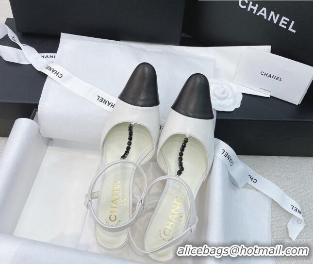 Super Quality Chanel Vintage Lambskin Chain Slingback Pumps 8cm 070840 White 2021