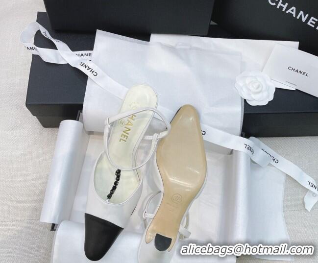 Super Quality Chanel Vintage Lambskin Chain Slingback Pumps 8cm 070840 White 2021