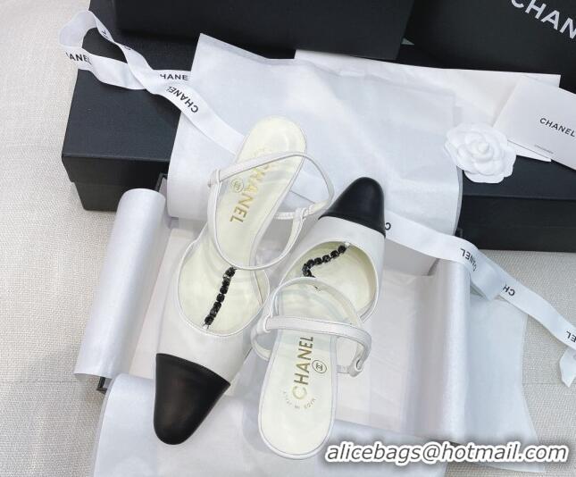 Super Quality Chanel Vintage Lambskin Chain Slingback Pumps 8cm 070840 White 2021