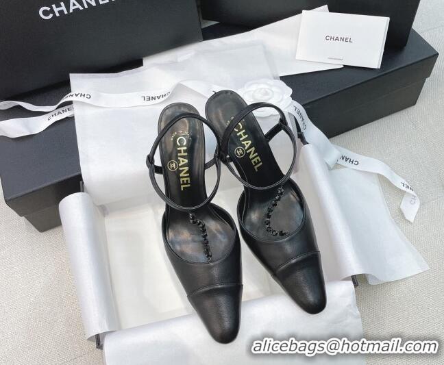 Good Product Chanel Vintage Lambskin Chain Slingback Pumps 8cm 070840 Black 2021