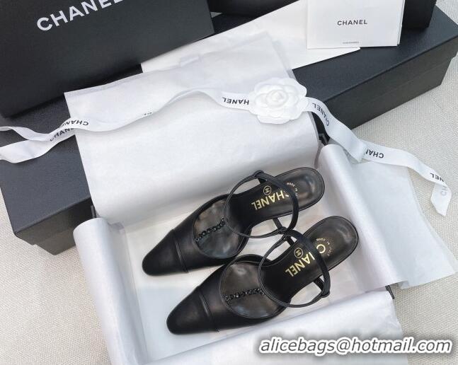 Good Product Chanel Vintage Lambskin Chain Slingback Pumps 8cm 070840 Black 2021