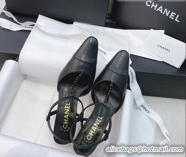 Good Product Chanel Vintage Lambskin Chain Slingback Pumps 8cm 070840 Black 2021