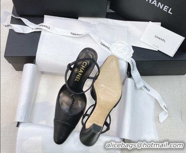 Good Product Chanel Vintage Lambskin Chain Slingback Pumps 8cm 070840 Black 2021