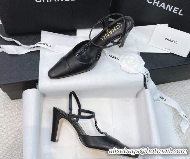 Good Product Chanel Vintage Lambskin Chain Slingback Pumps 8cm 070840 Black 2021