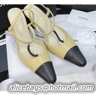 Luxury Chanel Vintage Lambskin Chain Slingback Pumps 8cm 070841 Apricot 2021