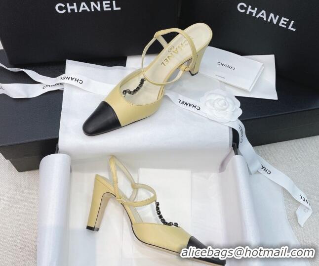 Luxury Chanel Vintage Lambskin Chain Slingback Pumps 8cm 070841 Apricot 2021