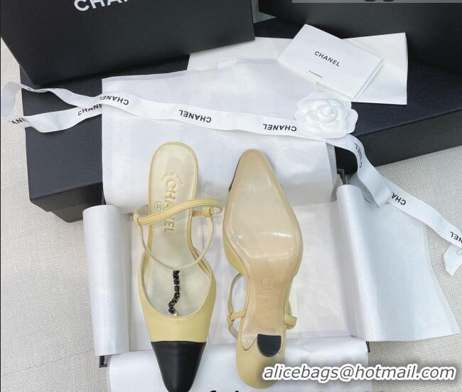 Luxury Chanel Vintage Lambskin Chain Slingback Pumps 8cm 070841 Apricot 2021