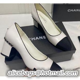 Shop Cheap Chanel Laminated Lambskin Chain Pumps 6cm G37164 White 2021