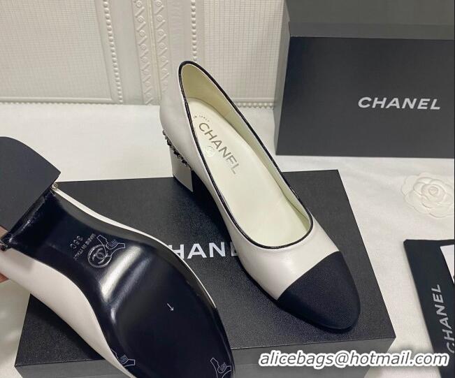 Shop Cheap Chanel Laminated Lambskin Chain Pumps 6cm G37164 White 2021