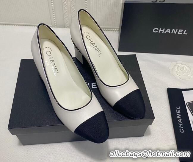 Shop Cheap Chanel Laminated Lambskin Chain Pumps 6cm G37164 White 2021