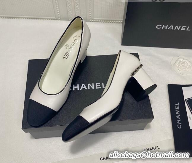 Shop Cheap Chanel Laminated Lambskin Chain Pumps 6cm G37164 White 2021