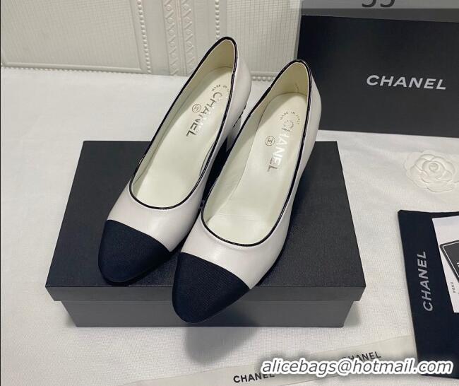 Shop Cheap Chanel Laminated Lambskin Chain Pumps 6cm G37164 White 2021