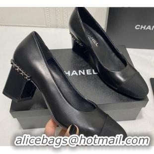 Best Product Chanel Laminated Lambskin Chain Pumps 6cm G37164 Black 2021