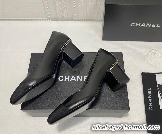 Best Product Chanel Laminated Lambskin Chain Pumps 6cm G37164 Black 2021