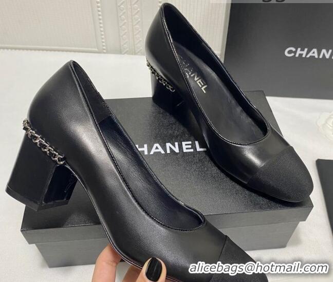 Best Product Chanel Laminated Lambskin Chain Pumps 6cm G37164 Black 2021