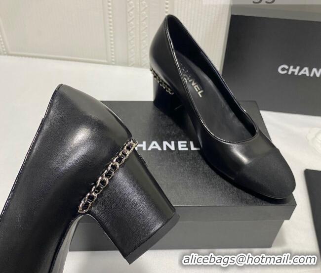 Best Product Chanel Laminated Lambskin Chain Pumps 6cm G37164 Black 2021