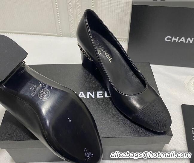 Best Product Chanel Laminated Lambskin Chain Pumps 6cm G37164 Black 2021