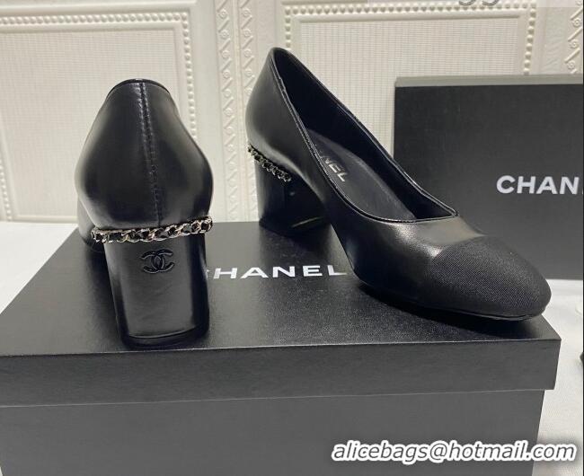 Best Product Chanel Laminated Lambskin Chain Pumps 6cm G37164 Black 2021