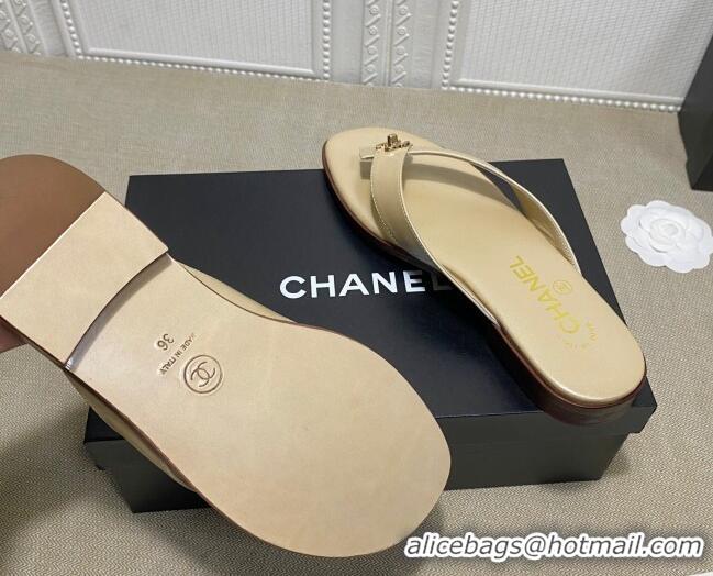 Most Popular Chanel Lambskin Flat Thong Slide Sandal 70923 Beige