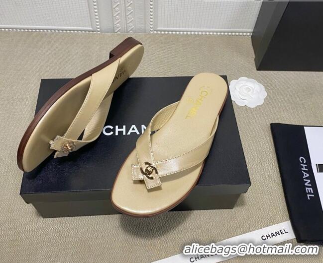 Most Popular Chanel Lambskin Flat Thong Slide Sandal 70923 Beige