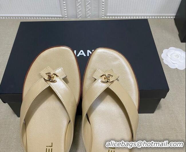 Most Popular Chanel Lambskin Flat Thong Slide Sandal 70923 Beige