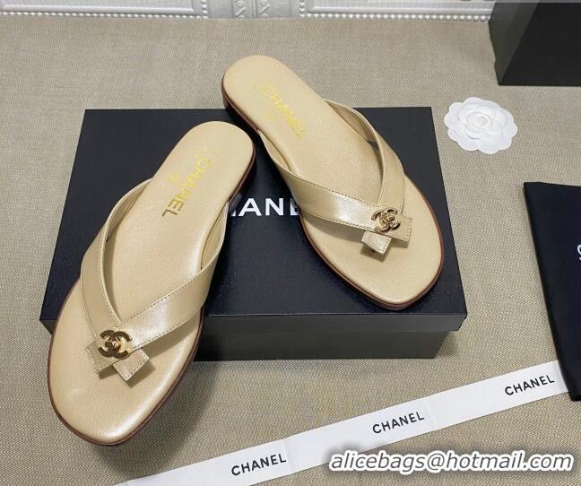 Most Popular Chanel Lambskin Flat Thong Slide Sandal 70923 Beige