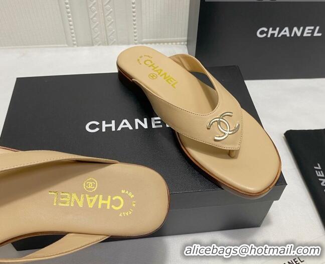 Most Popular Chanel Lambskin Flat Thong Slide Sandal 70923 Beige