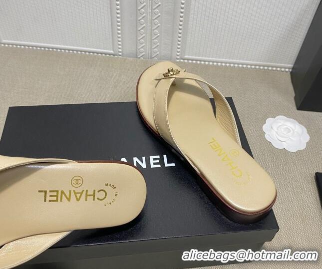 Most Popular Chanel Lambskin Flat Thong Slide Sandal 70923 Beige