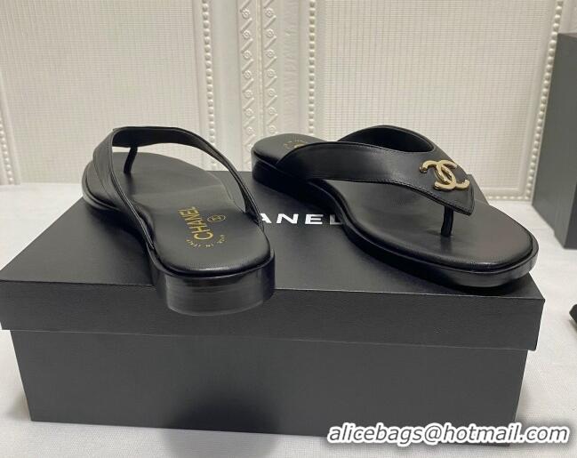 Perfect Chanel Lambskin Flat Thong Slide Sandal 070926 Black