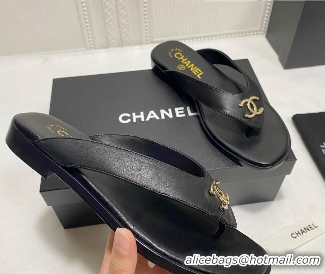 Perfect Chanel Lambskin Flat Thong Slide Sandal 070926 Black