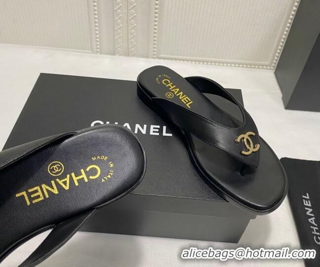 Perfect Chanel Lambskin Flat Thong Slide Sandal 070926 Black