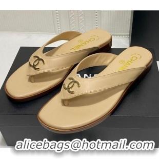 Most Popular Chanel Lambskin Flat Thong Slide Sandal 070926 Beige