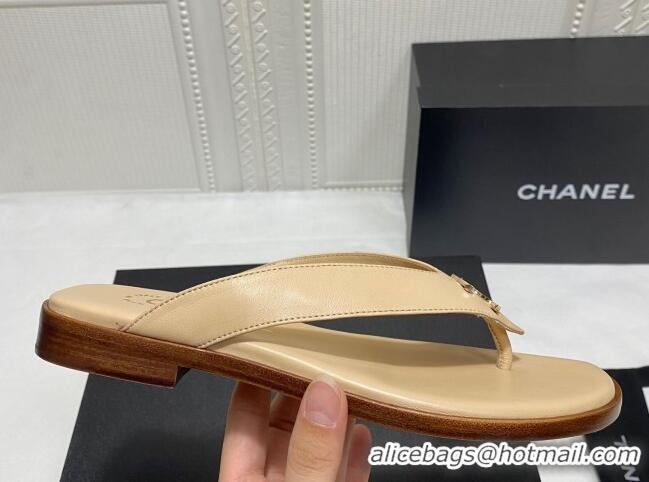 Most Popular Chanel Lambskin Flat Thong Slide Sandal 070926 Beige