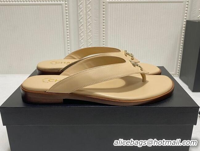 Most Popular Chanel Lambskin Flat Thong Slide Sandal 070926 Beige