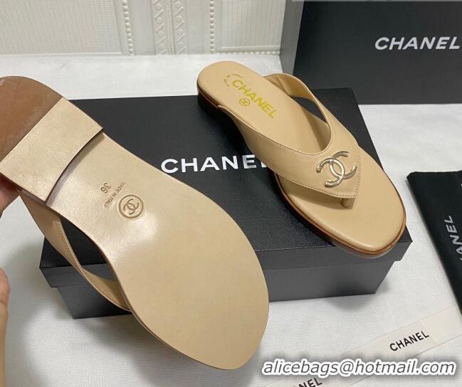 Most Popular Chanel Lambskin Flat Thong Slide Sandal 070926 Beige